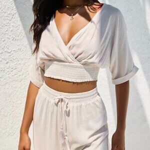 Lulus Perfect Vacation Beige Two-Piece Swim Cover-Up Jumpsuit - Small - NWT!!